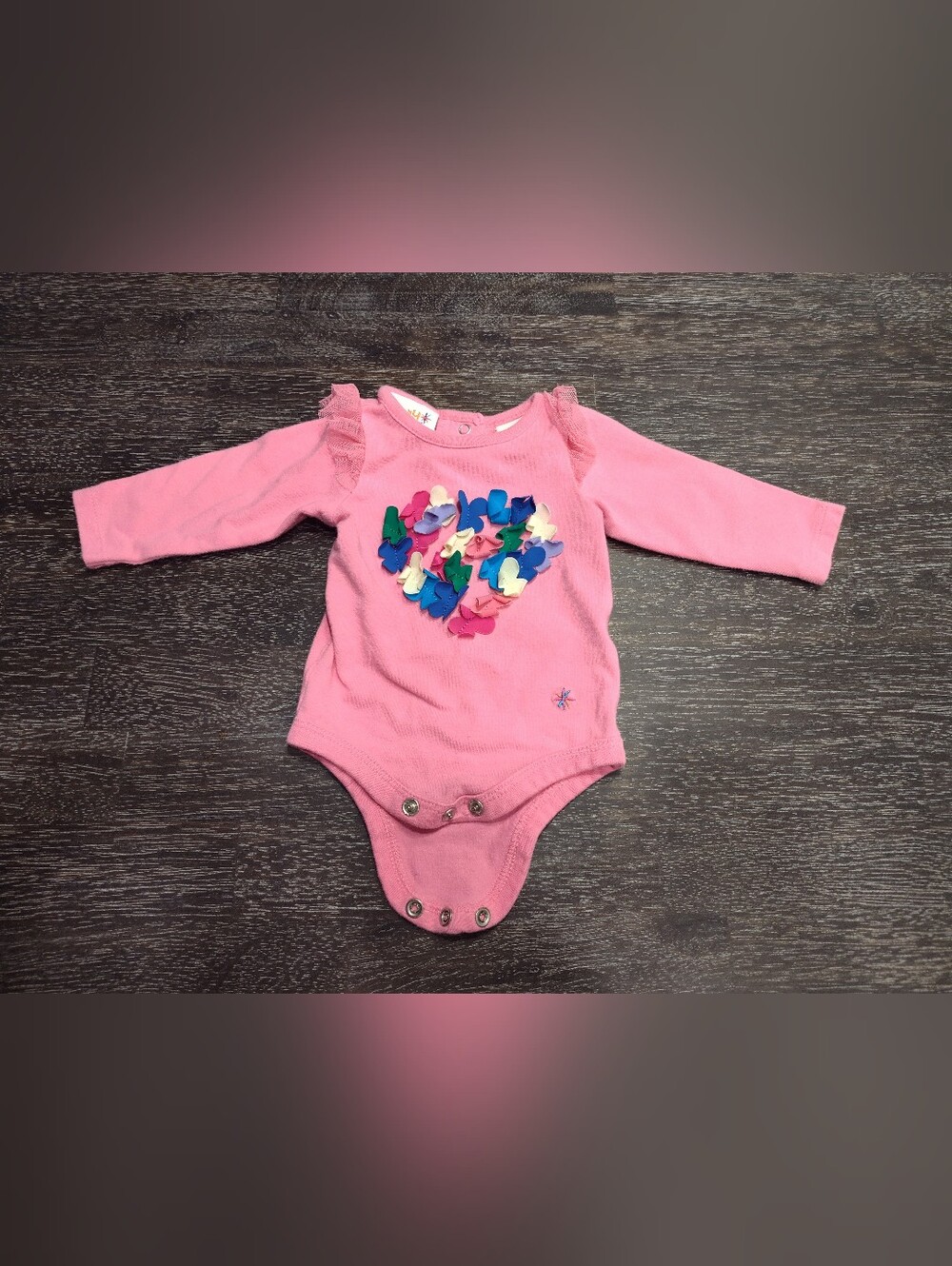 Truly Scrumptious By Heidi Klum Pink Baby One-Piece Bodysuit with Heart Appliqué